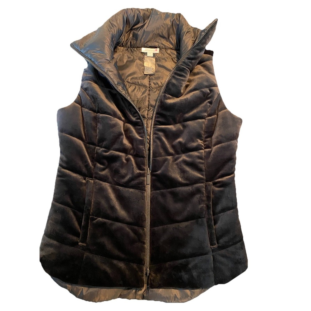 Chicos Black Velour Reversible Vest Women's Size 0.5/US Size 6 Cozy Classic